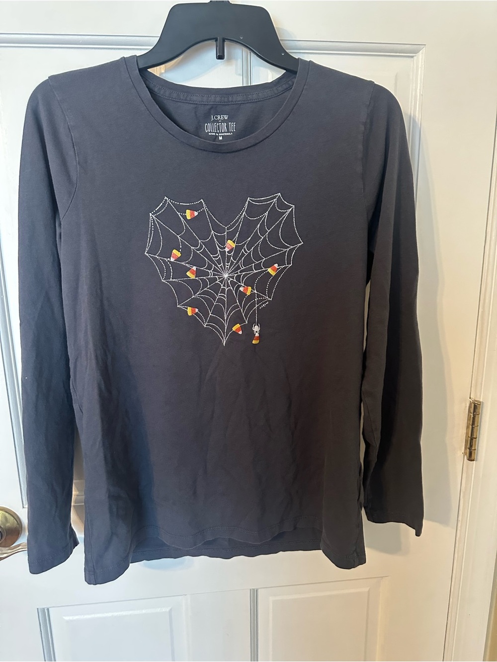 J. Crew Gray Long Sleeve Tee with Candy Corn Spiderweb Graphic